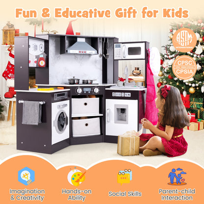 Wooden Kids Play Kitchen Playset with Realistic Lights and Sounds, Coffee Play Kitchen Sets   at Gallery Canada