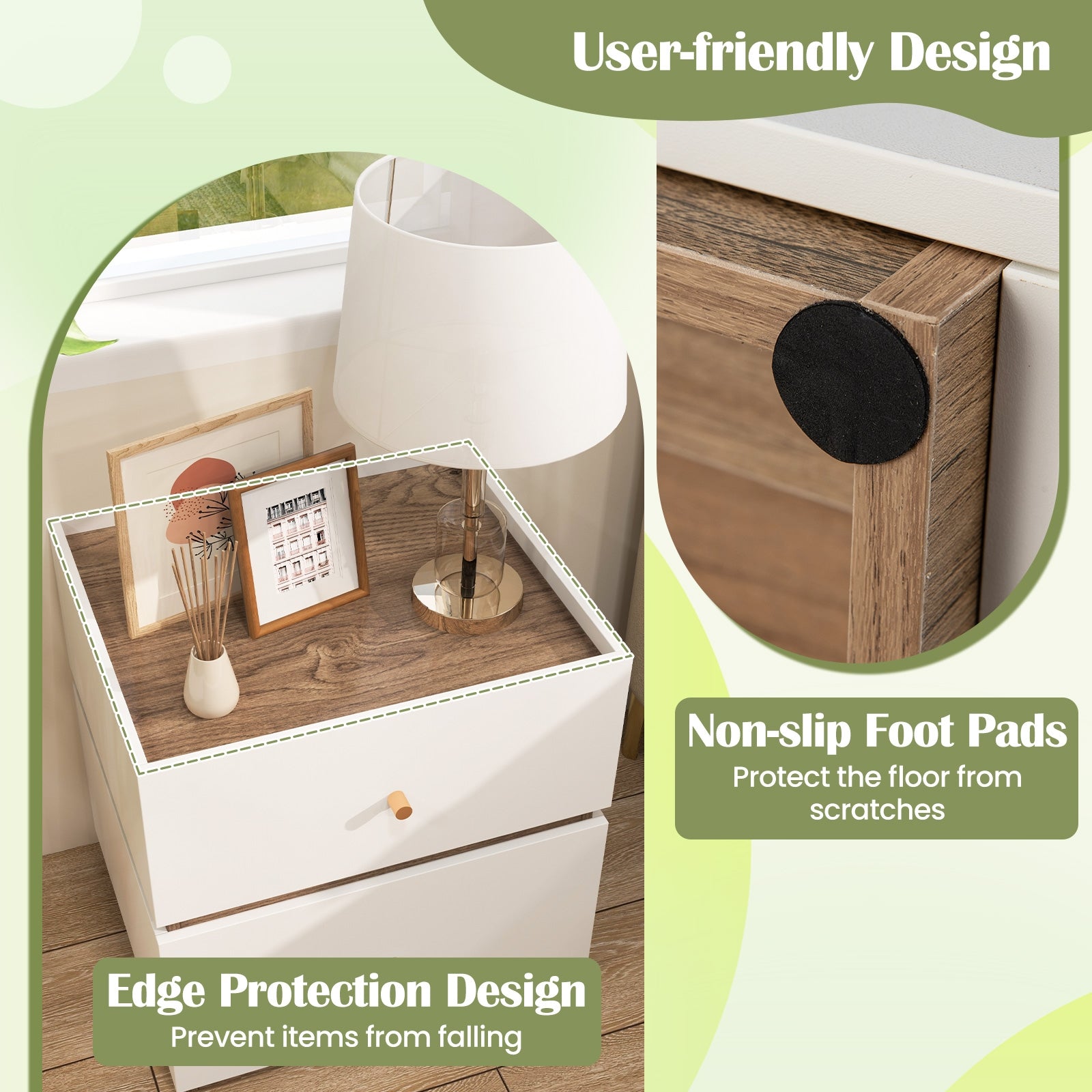 2-Drawer Modern Nightstand with Storage for Living Room Bedroom, Natural & White Nightstands   at Gallery Canada