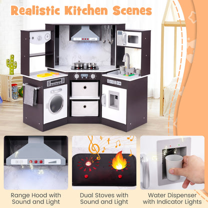 Wooden Kids Play Kitchen Playset with Realistic Lights and Sounds, Coffee Play Kitchen Sets   at Gallery Canada