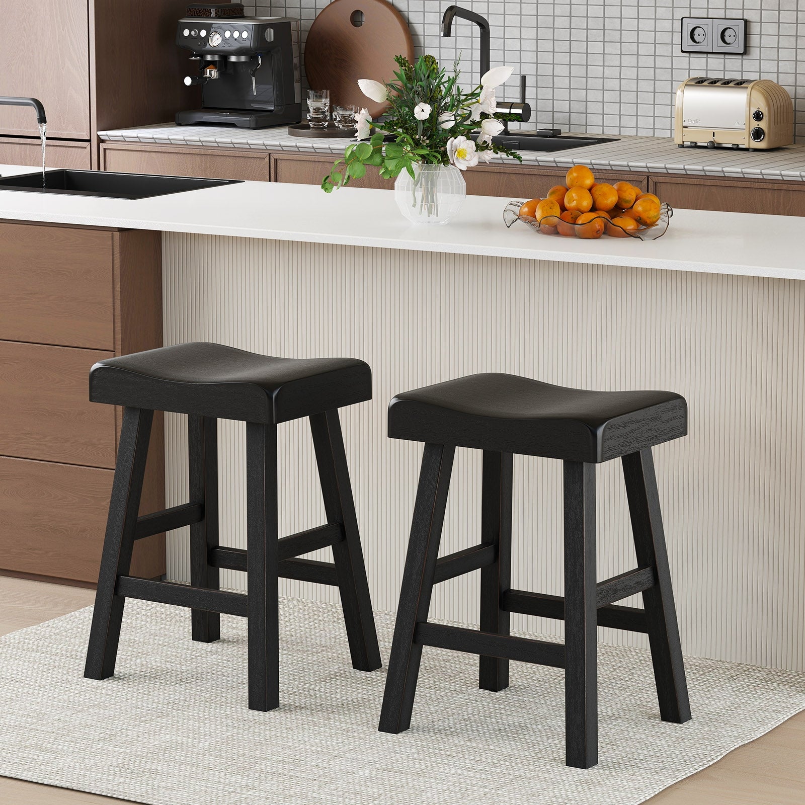 24 Inches Counter Height Stools Set of 2 with Footrest for Restaurant Cafe Pub, Black Bar Stools   at Gallery Canada