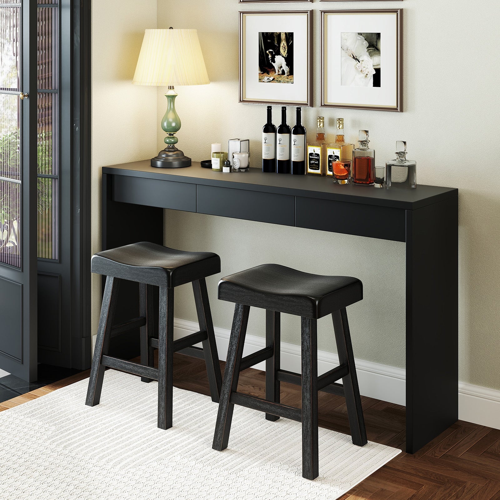 24 Inches Counter Height Stools Set of 2 with Footrest for Restaurant Cafe Pub, Black Bar Stools   at Gallery Canada