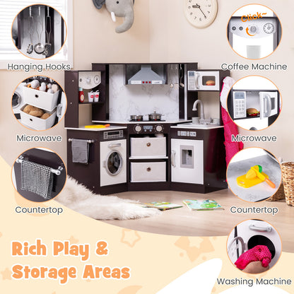 Wooden Kids Play Kitchen Playset with Realistic Lights and Sounds, Coffee Play Kitchen Sets   at Gallery Canada