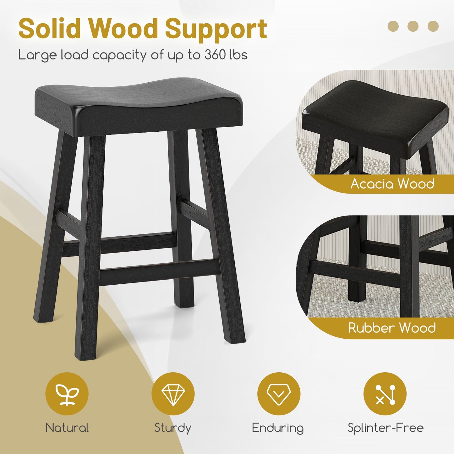 24 Inches Counter Height Stools Set of 2 with Footrest for Restaurant Cafe Pub, Black Bar Stools   at Gallery Canada