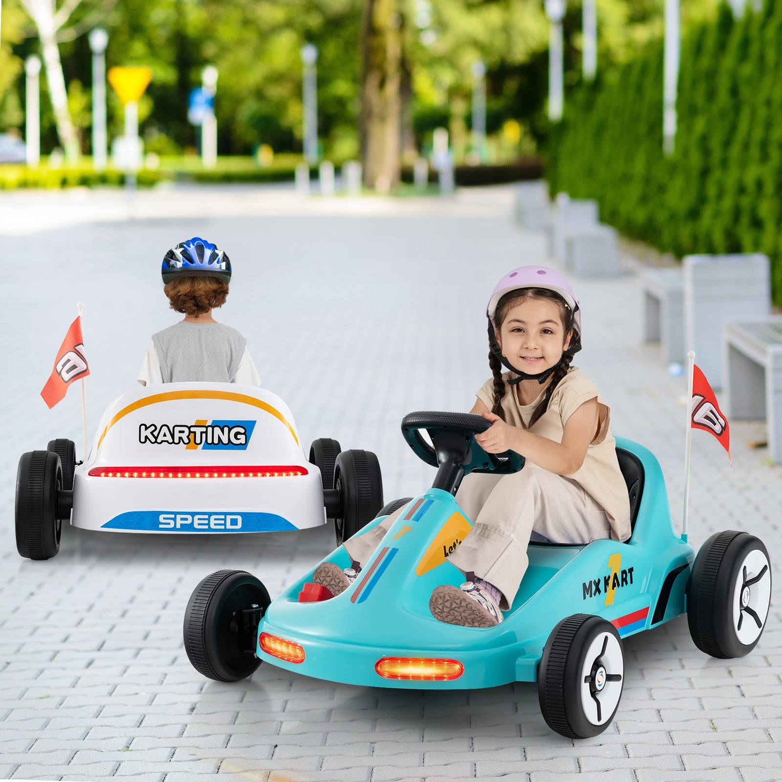 12V Electric Go Kart for Kids Race Toy with Remote Control and Music, Blue Powered Ride On Toys   at Gallery Canada