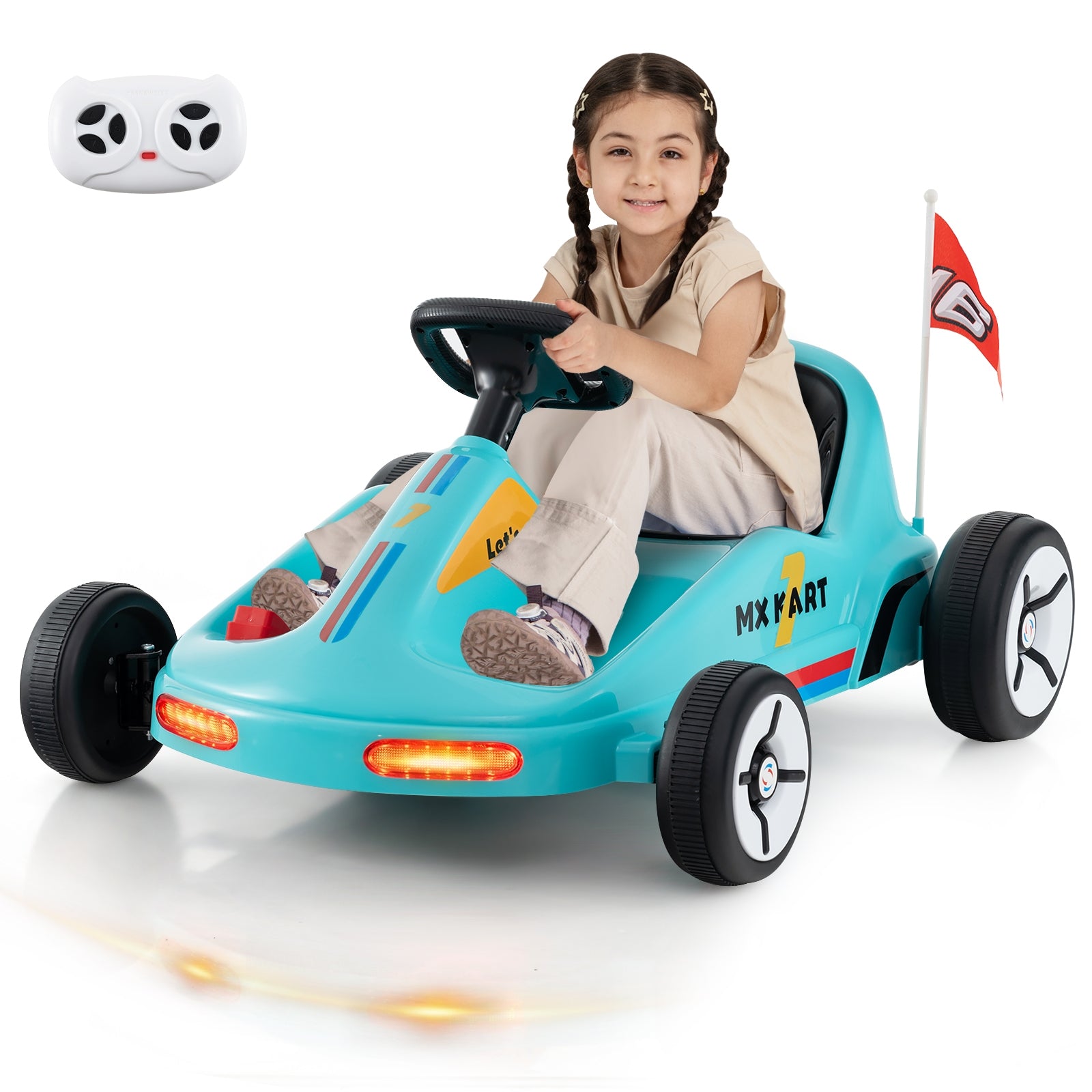 12V Electric Go Kart for Kids Race Toy with Remote Control and Music, Blue Powered Ride On Toys   at Gallery Canada