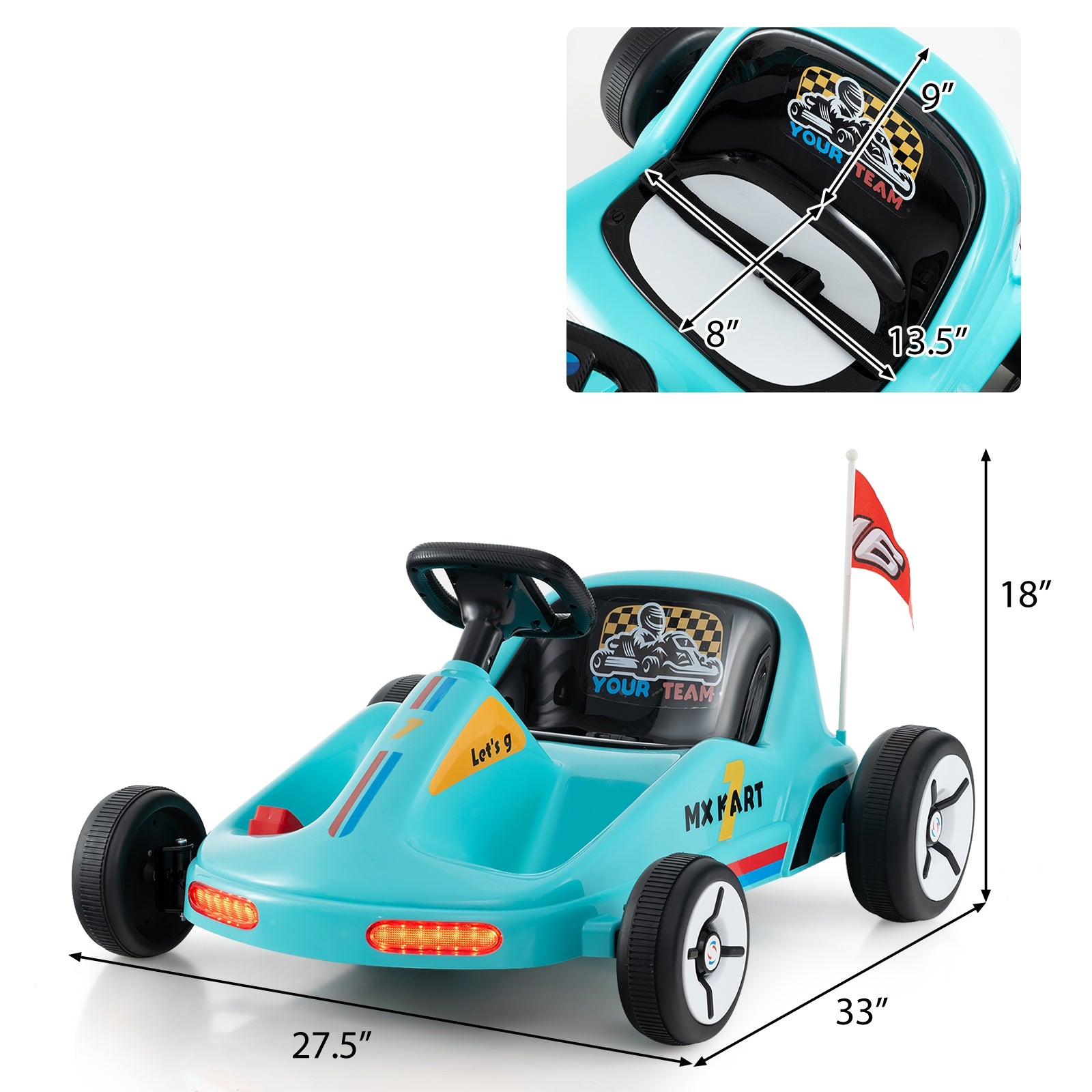 12V Electric Go Kart for Kids Race Toy with Remote Control and Music, Blue Powered Ride On Toys   at Gallery Canada