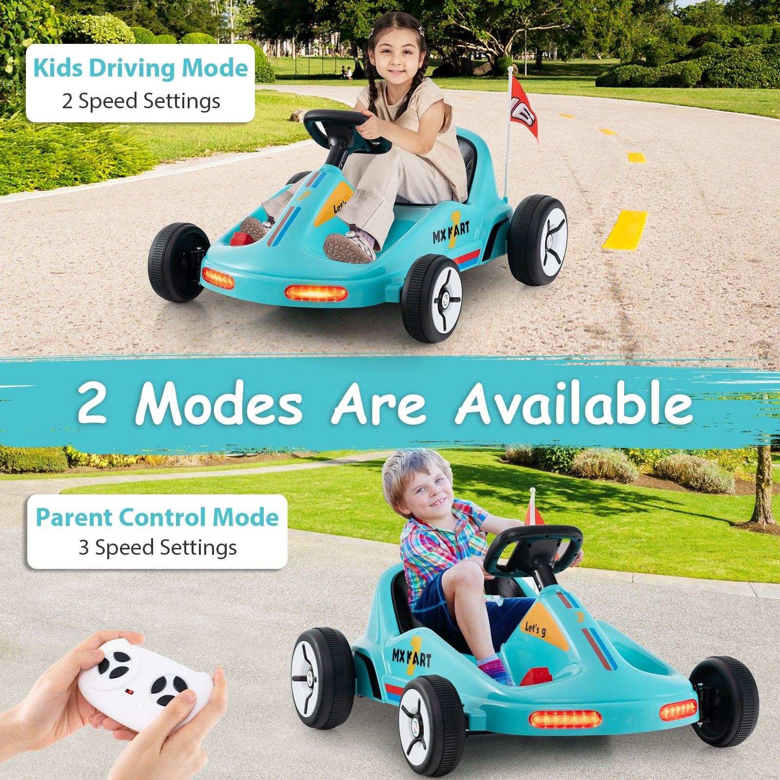 12V Electric Go Kart for Kids Race Toy with Remote Control and Music, Blue Powered Ride On Toys   at Gallery Canada