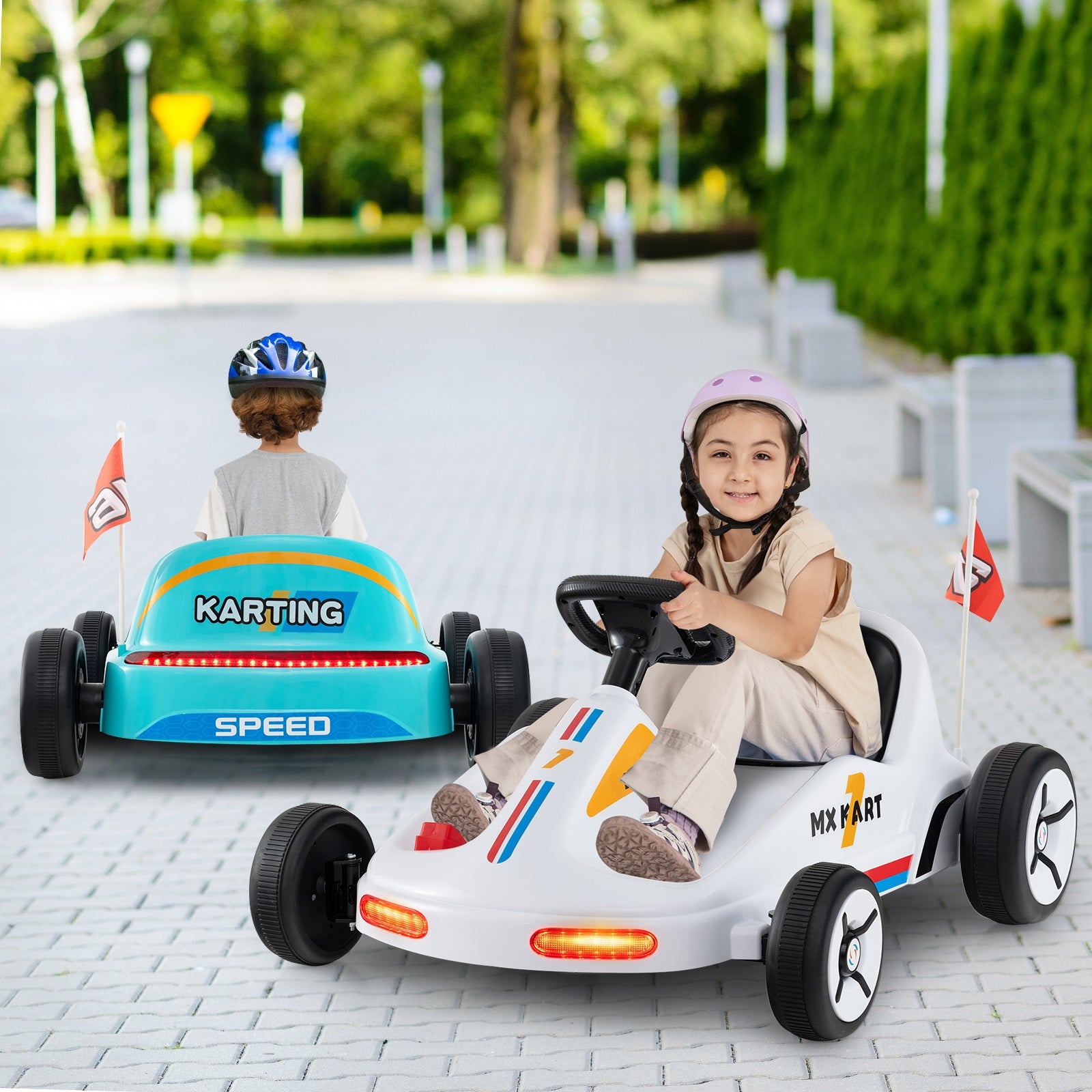 12V Electric Go Kart for Kids Race Toy with Remote Control and Music, White Powered Ride On Toys   at Gallery Canada