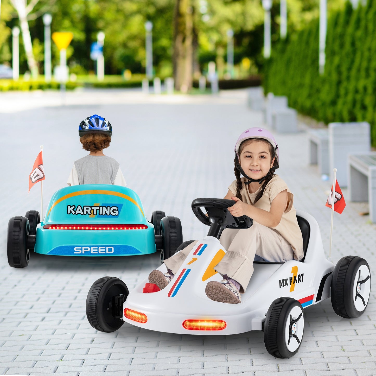 12V Electric Go Kart for Kids Race Toy with Remote Control and Music, White Powered Ride On Toys   at Gallery Canada