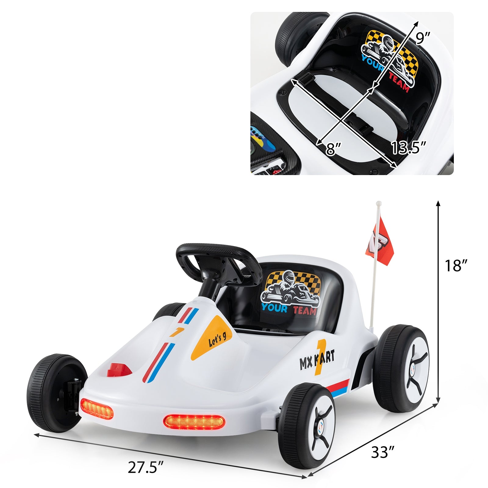 12V Electric Go Kart for Kids Race Toy with Remote Control and Music, White Powered Ride On Toys   at Gallery Canada