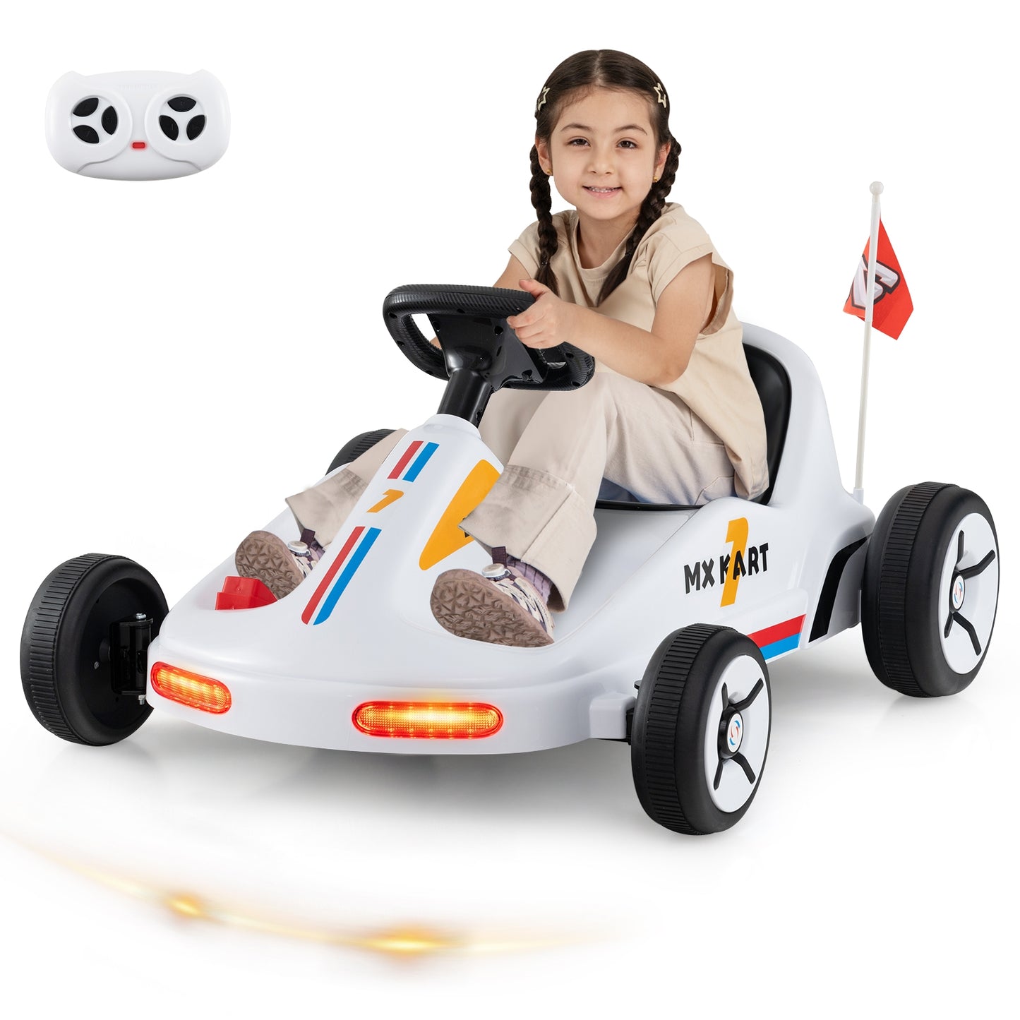 12V Electric Go Kart for Kids Race Toy with Remote Control and Music, White Powered Ride On Toys   at Gallery Canada