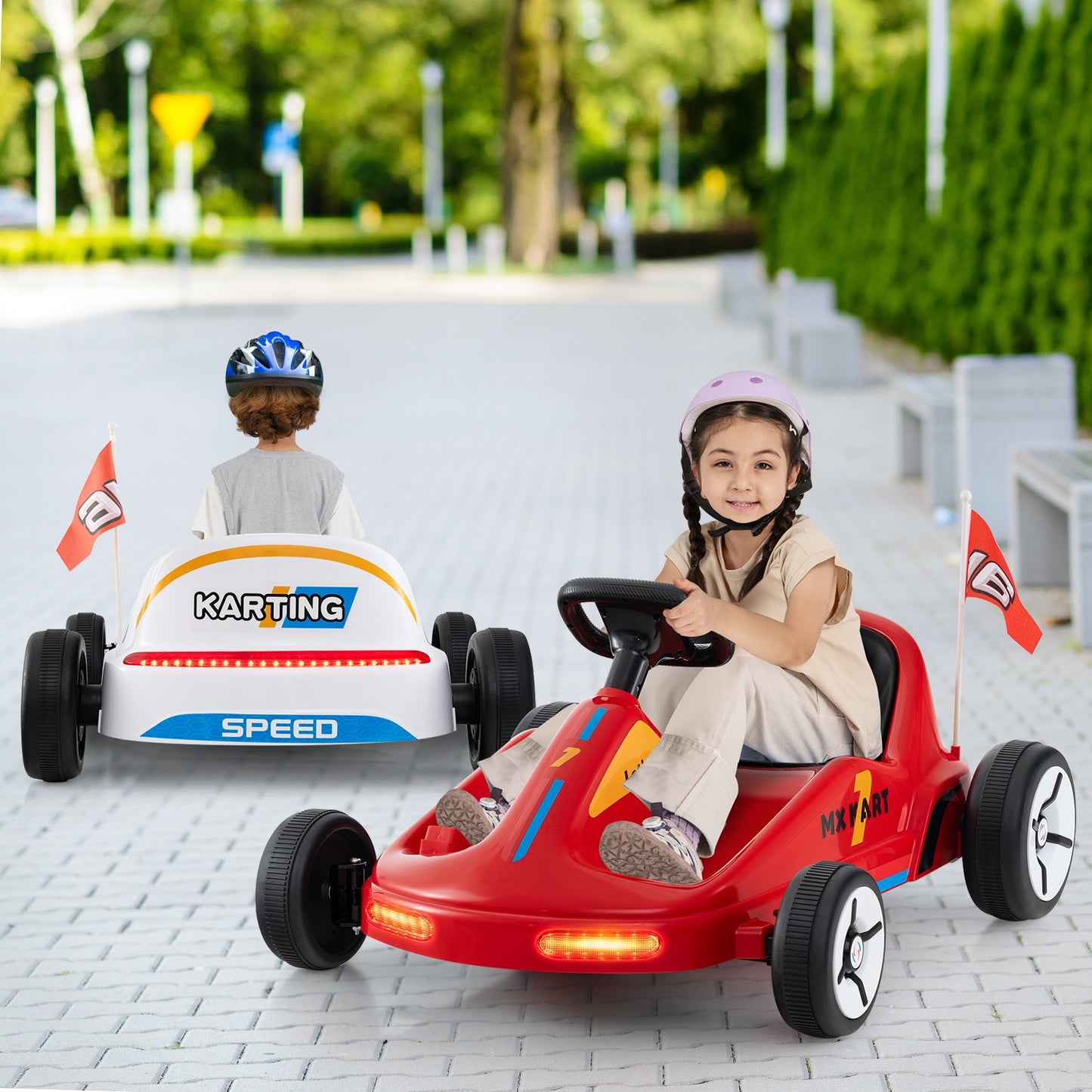 12V Electric Go Kart for Kids Race Toy with Remote Control and Music, Red Powered Ride On Toys   at Gallery Canada