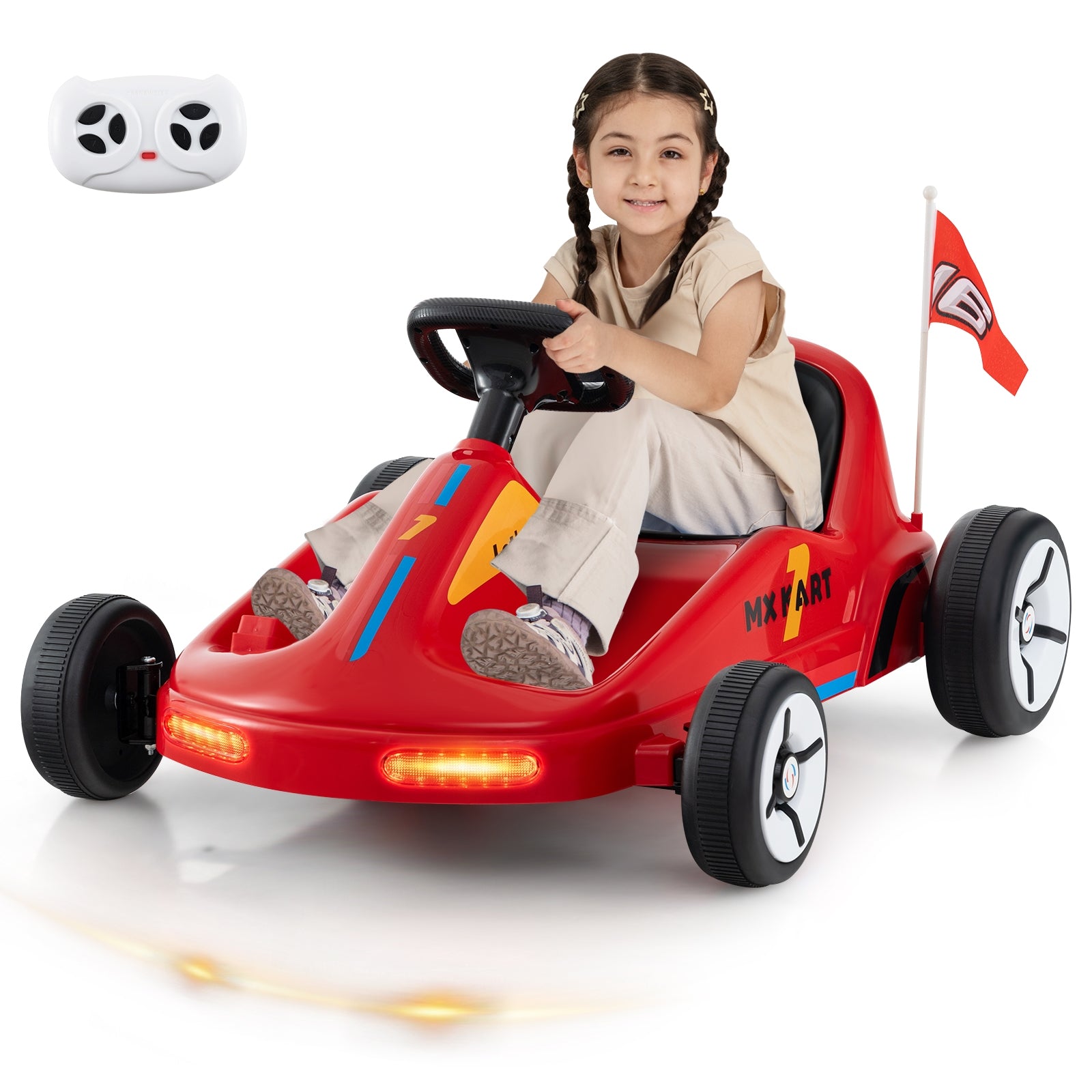 12V Electric Go Kart for Kids Race Toy with Remote Control and Music, Red Powered Ride On Toys   at Gallery Canada