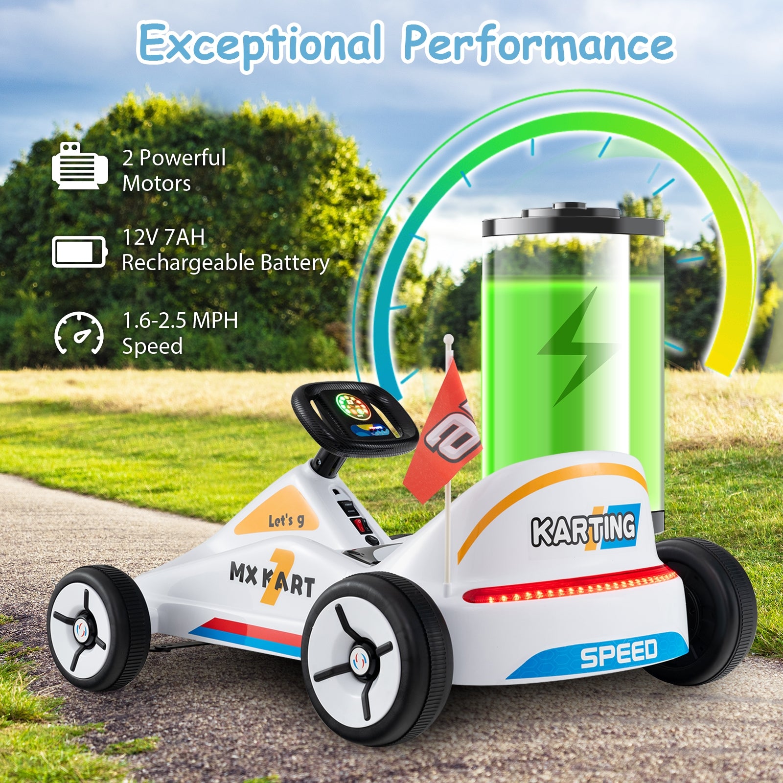 12V Electric Go Kart for Kids Race Toy with Remote Control and Music, White Powered Ride On Toys   at Gallery Canada