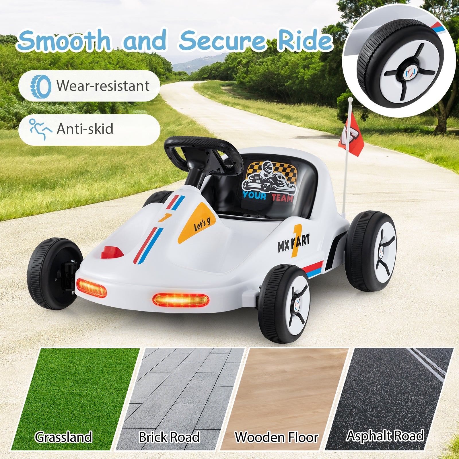 12V Electric Go Kart for Kids Race Toy with Remote Control and Music, White Powered Ride On Toys   at Gallery Canada