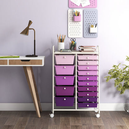 15-Drawer Utility Rolling Organizer Cart Multi-Use Storage, Purple File Cabinets   at Gallery Canada