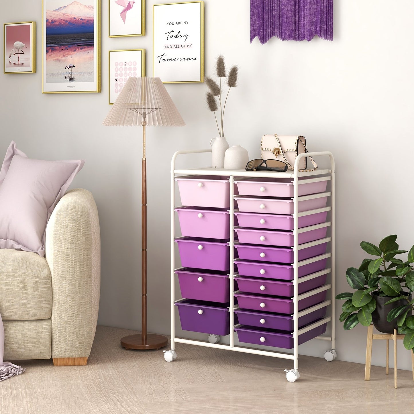 15-Drawer Utility Rolling Organizer Cart Multi-Use Storage, Purple File Cabinets   at Gallery Canada