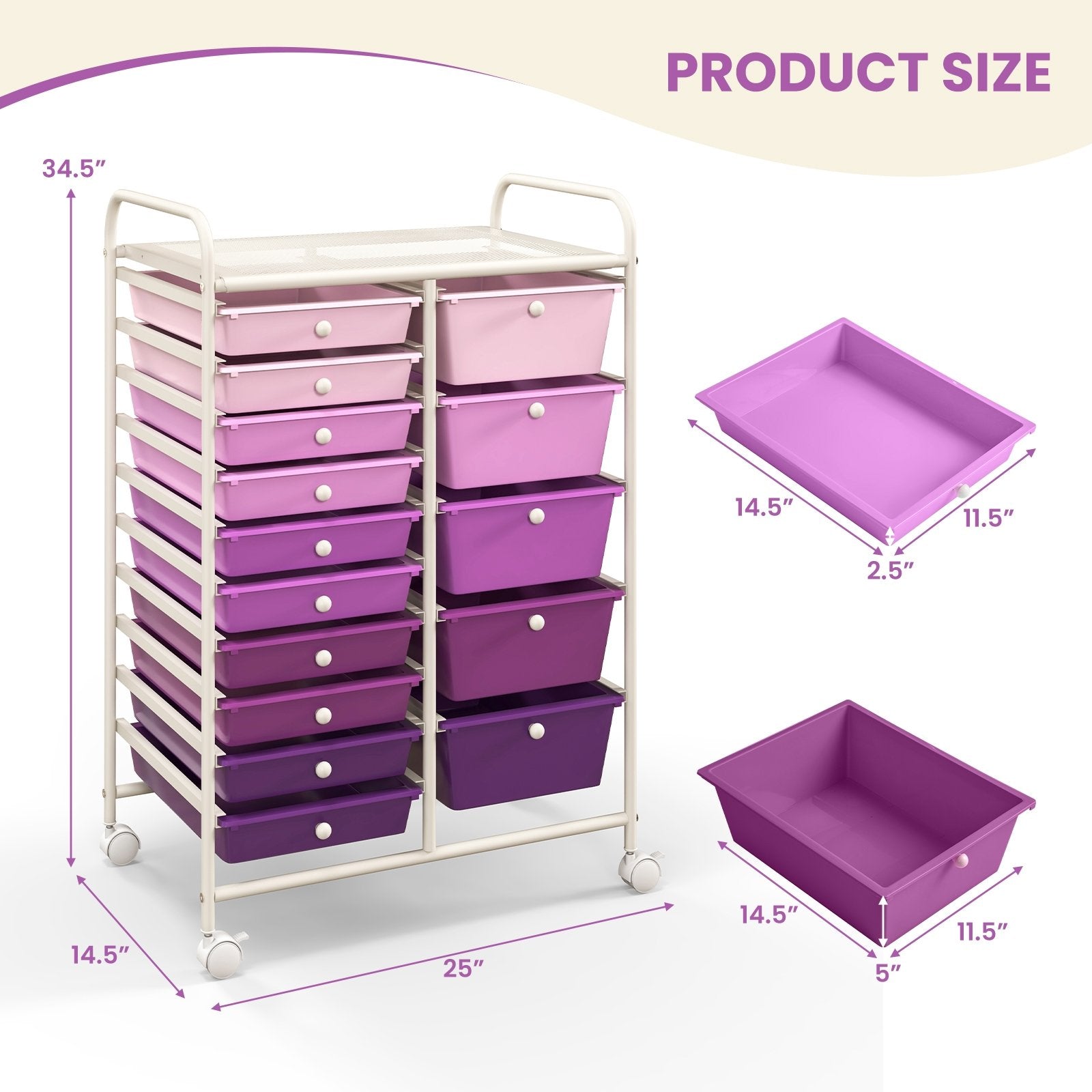 15-Drawer Utility Rolling Organizer Cart Multi-Use Storage, Purple File Cabinets   at Gallery Canada