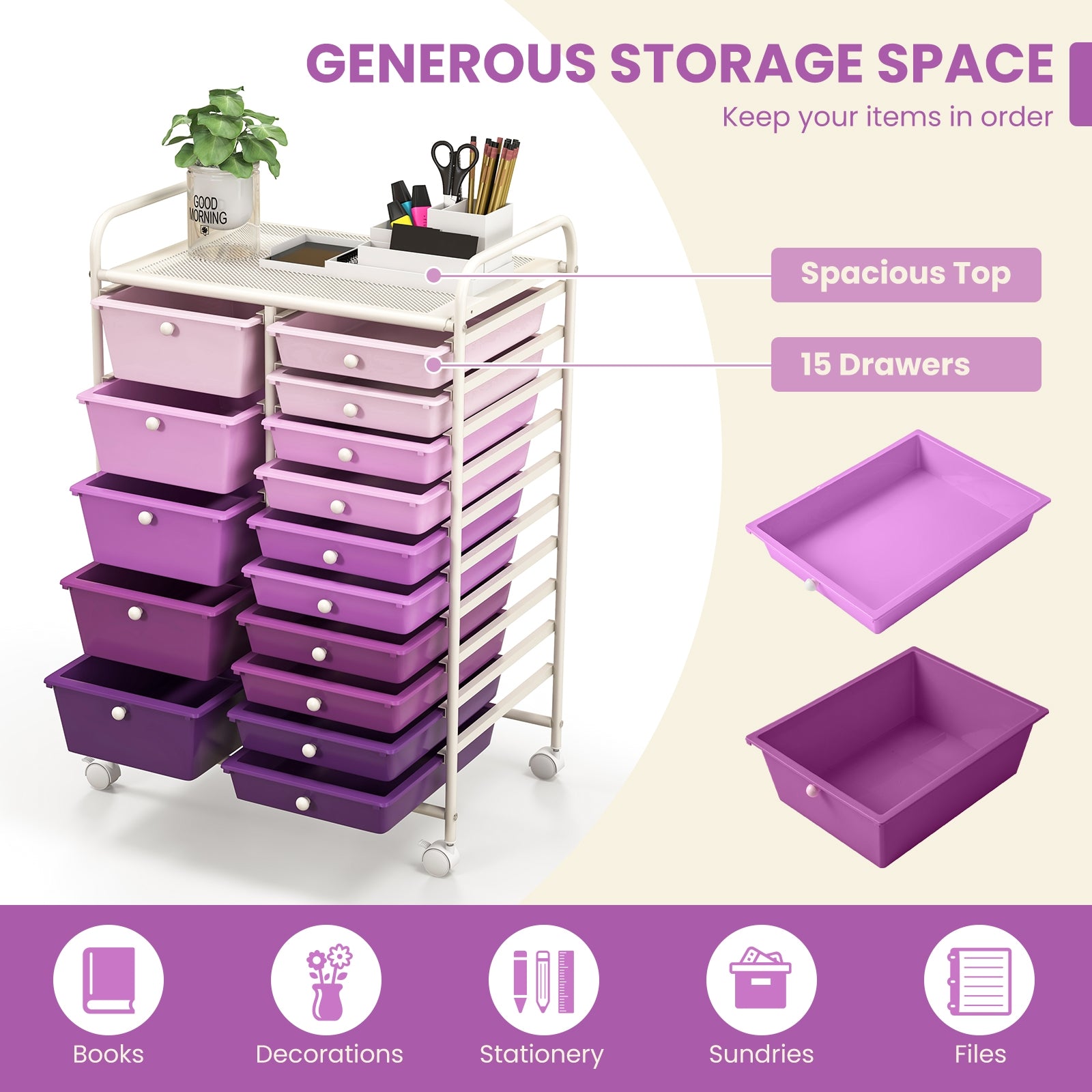 15-Drawer Utility Rolling Organizer Cart Multi-Use Storage, Purple File Cabinets   at Gallery Canada