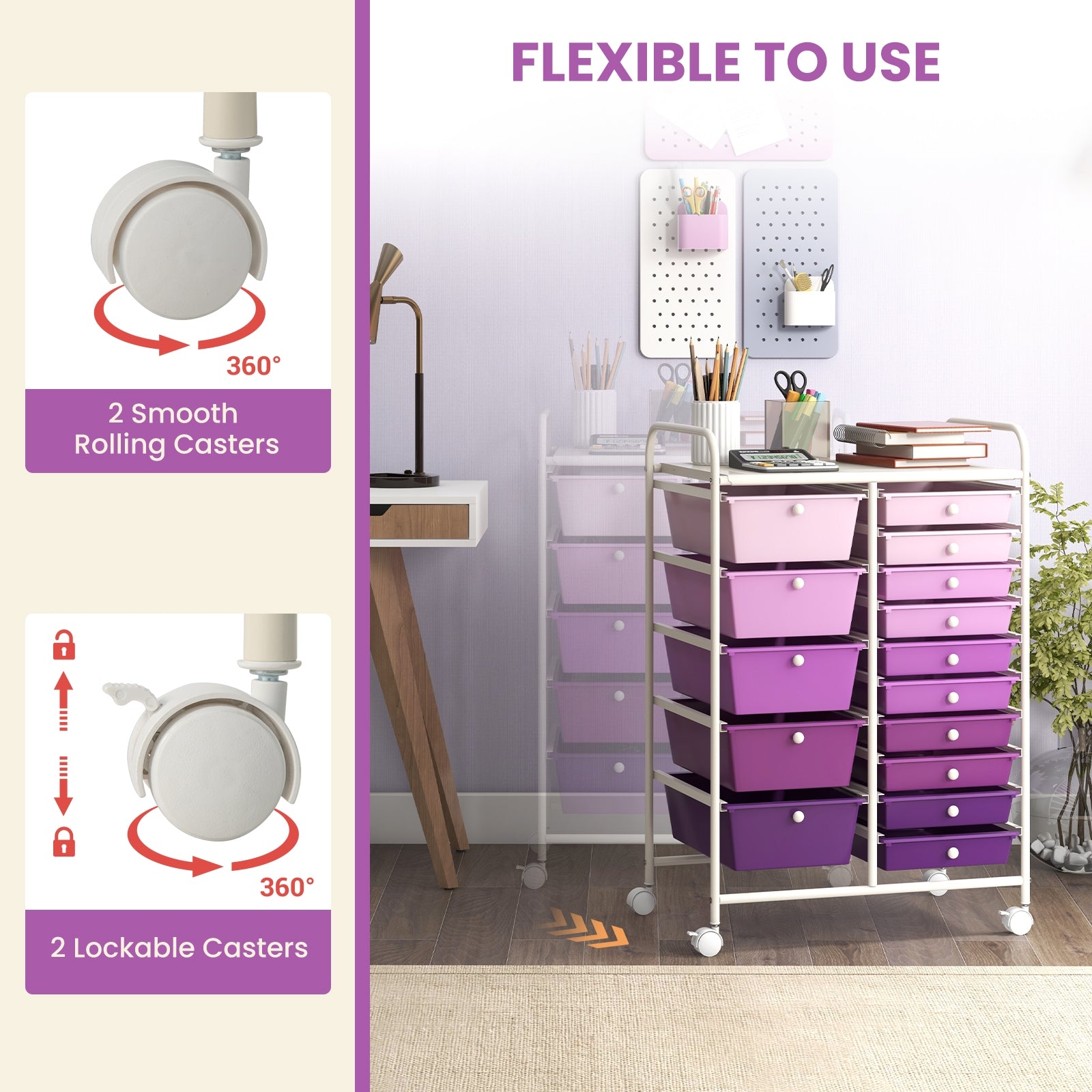 15-Drawer Utility Rolling Organizer Cart Multi-Use Storage, Purple File Cabinets   at Gallery Canada