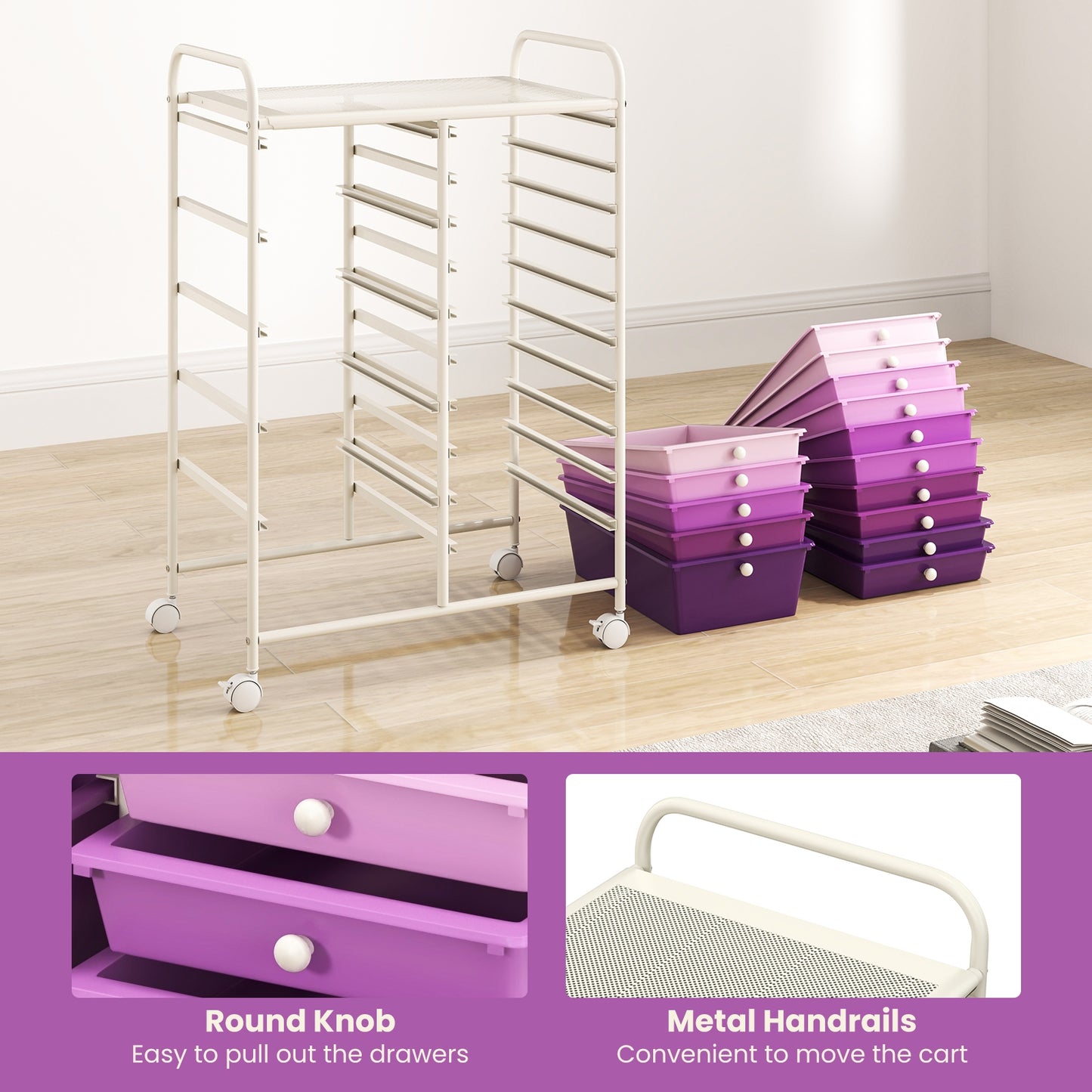 15-Drawer Utility Rolling Organizer Cart Multi-Use Storage, Purple File Cabinets   at Gallery Canada