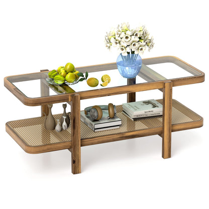 2-Tier Coffee Table with Storage and Tempered Glass Tabletop, Brown Coffee Tables   at Gallery Canada