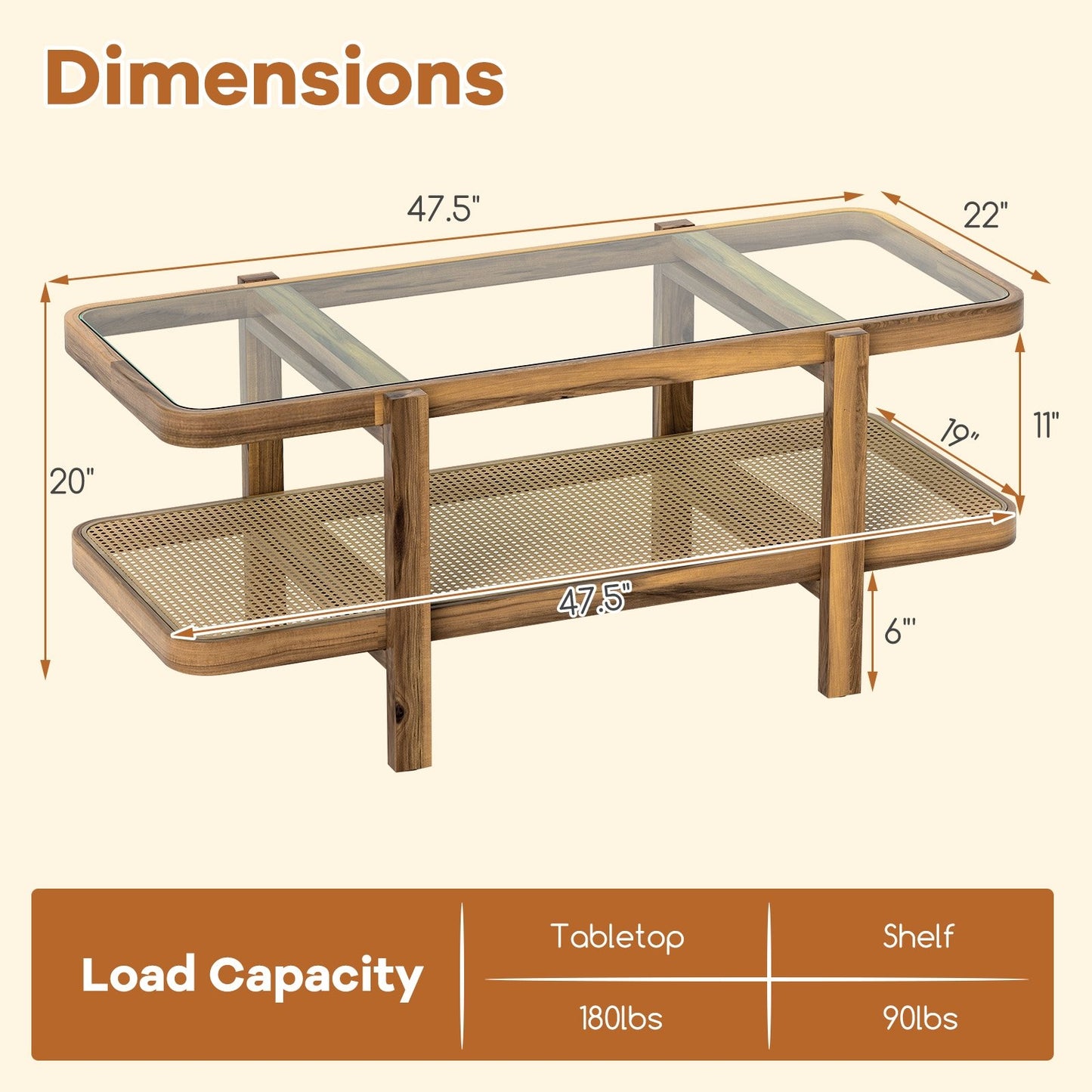 2-Tier Coffee Table with Storage and Tempered Glass Tabletop, Brown Coffee Tables   at Gallery Canada