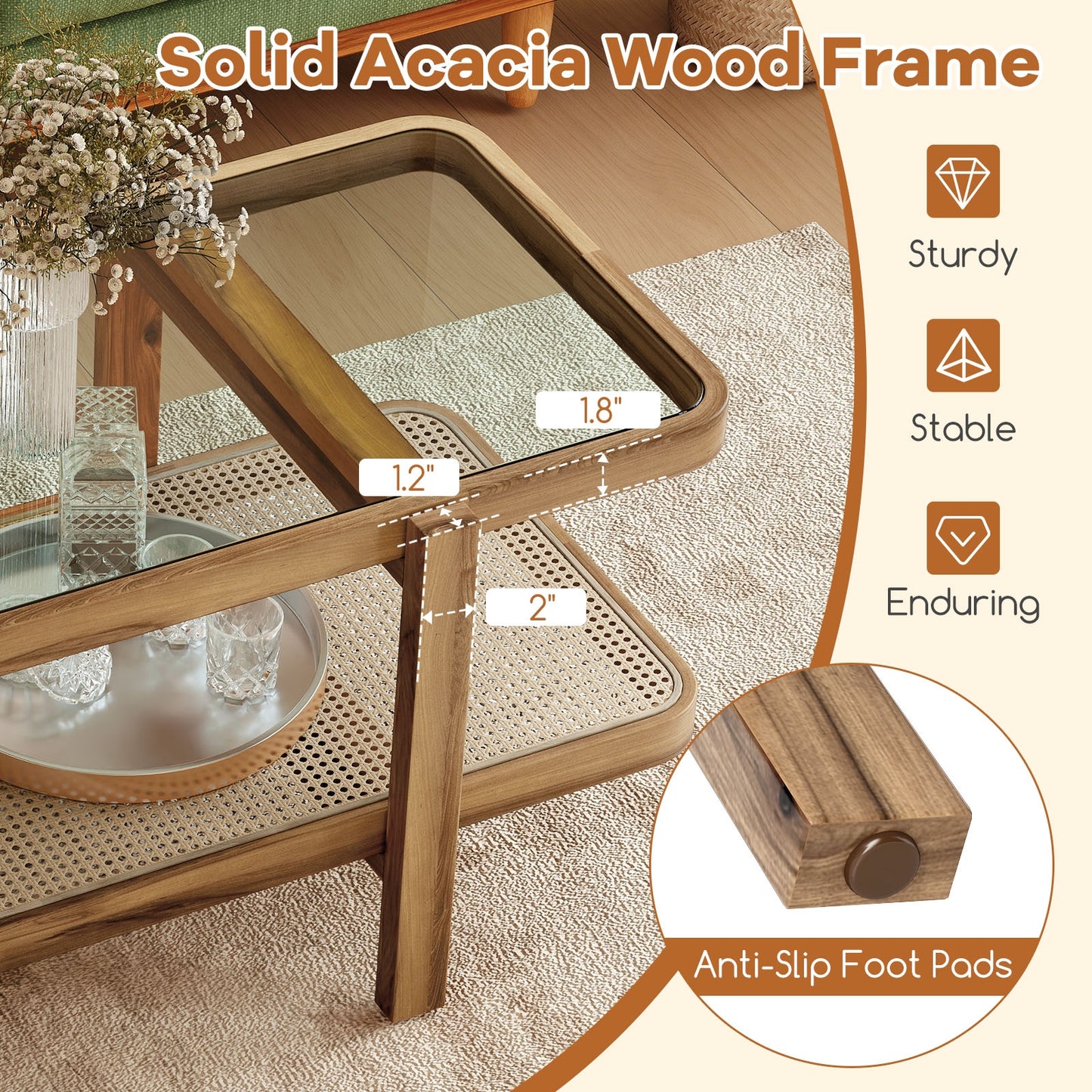 2-Tier Coffee Table with Storage and Tempered Glass Tabletop, Brown Coffee Tables   at Gallery Canada