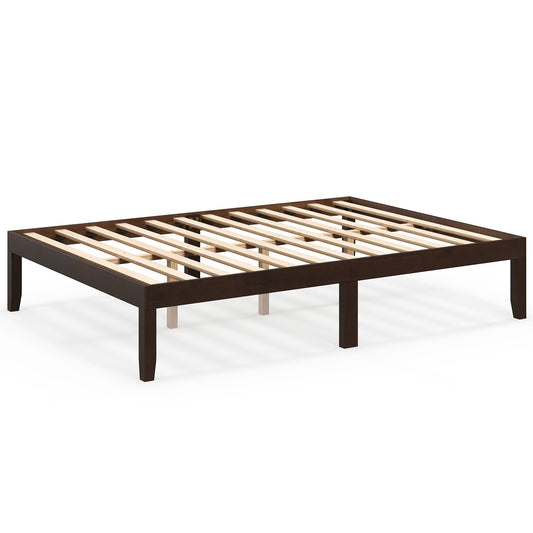 Full Wood Bed Frame with Wooden Slats Support and Rubber Wood Legs, Espresso Simple Bed Frame Espresso  at Gallery Canada