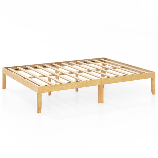 Queen Size Wood Bed Frame with Wooden Slats Support and Rubber Wood Legs, Natural Simple Bed Frame Natural  at Gallery Canada