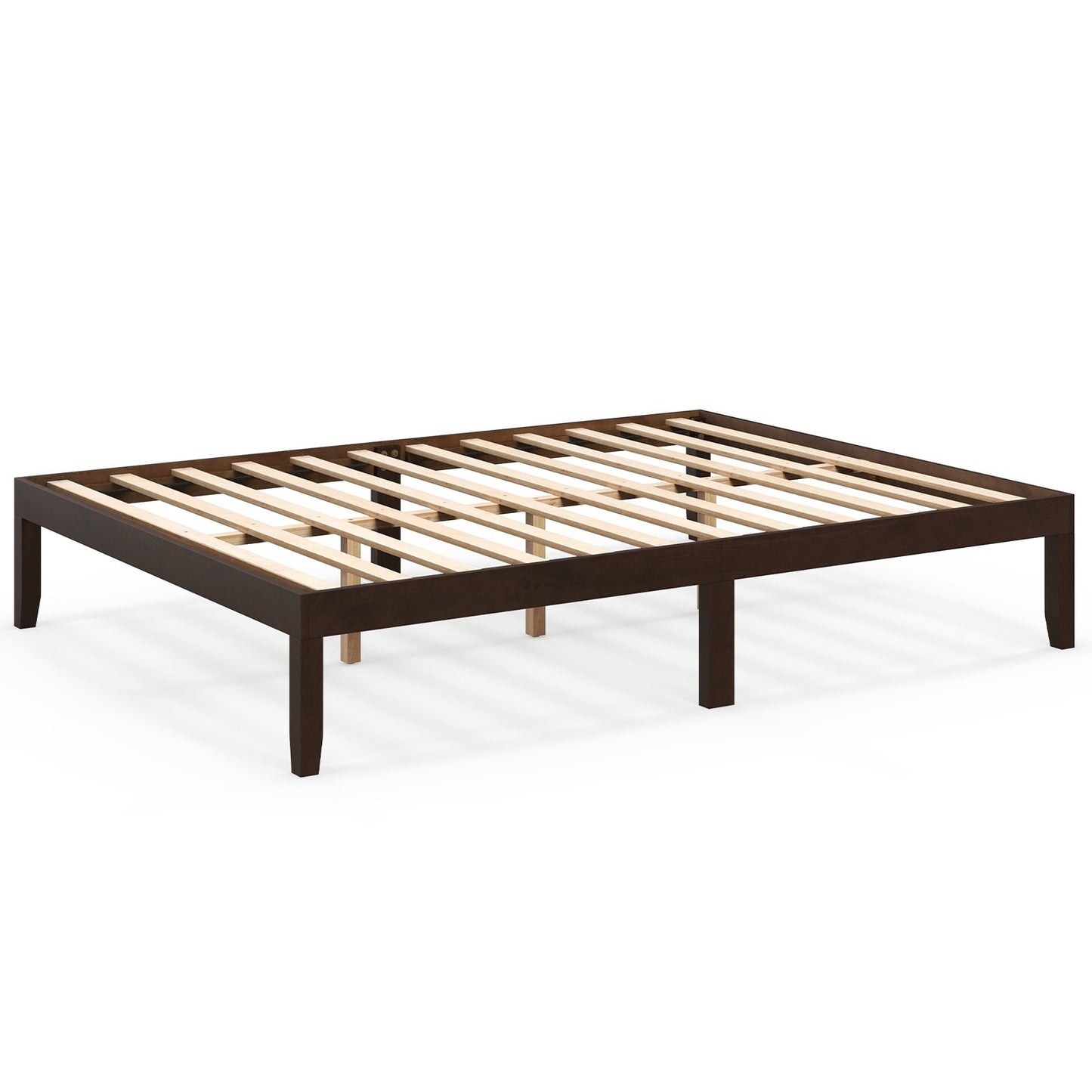 Queen Size Wood Bed Frame with Wooden Slats Support and Rubber Wood Legs, Espresso Simple Bed Frame Espresso  at Gallery Canada