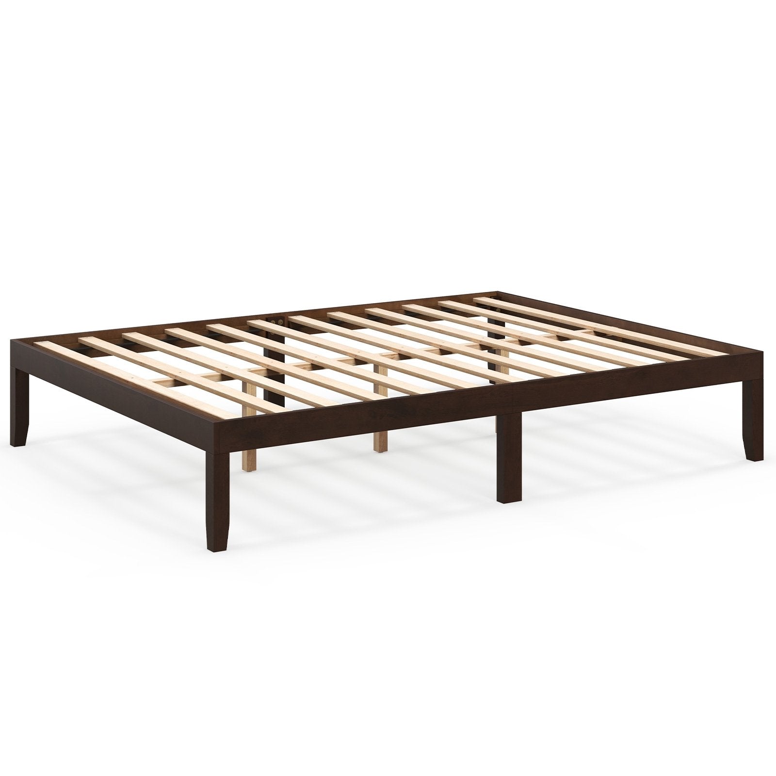 Queen Size Wood Bed Frame with Wooden Slats Support and Rubber Wood Legs, Espresso Simple Bed Frame Espresso  at Gallery Canada