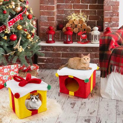 2 Gift Box Shaped Cute Christmas Cat House with Bow, Multicolor Cat Houses   at Gallery Canada