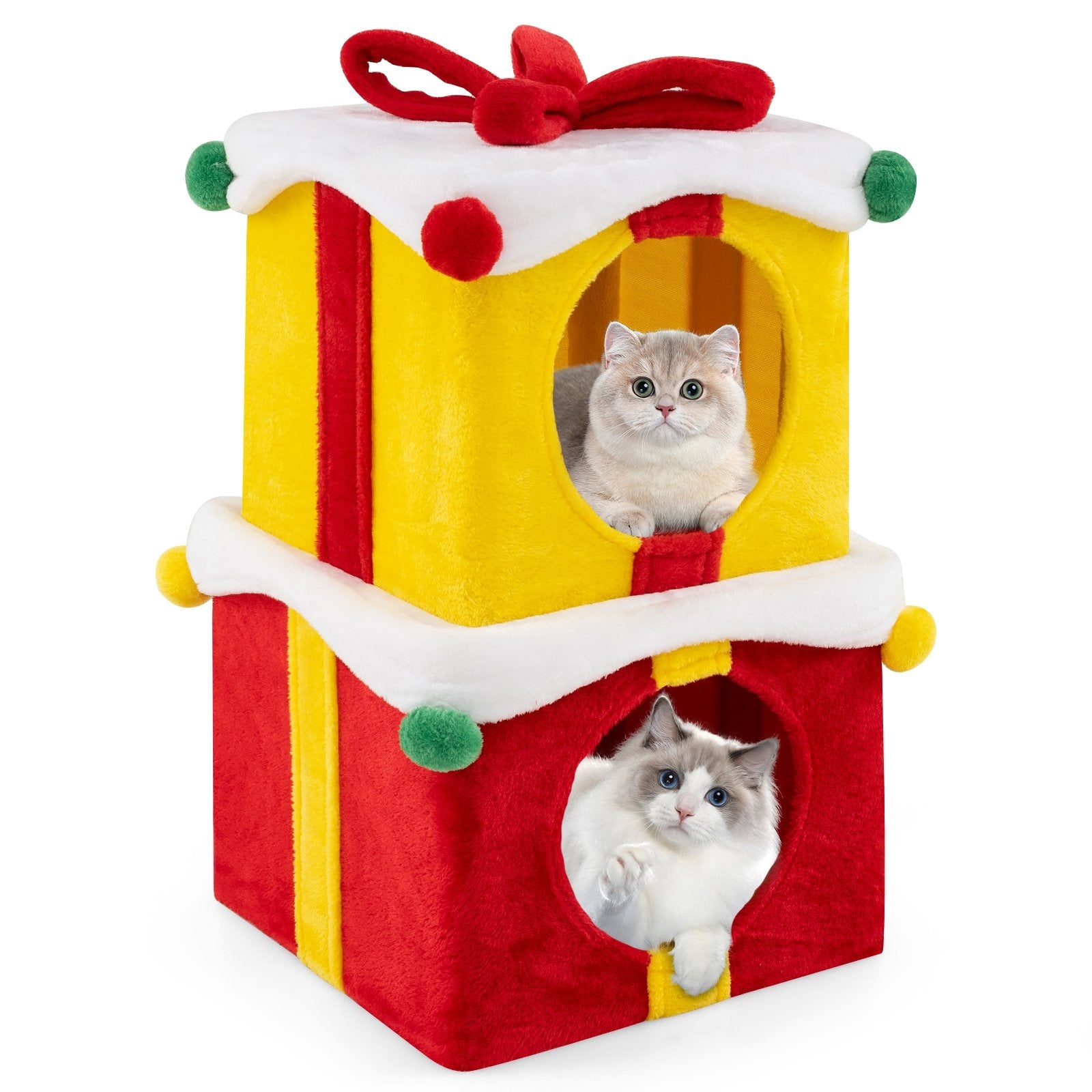 2 Gift Box Shaped Cute Christmas Cat House with Bow, Multicolor Cat Houses Multicolor  at Gallery Canada