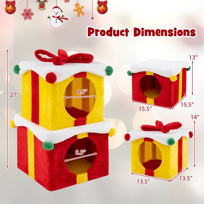 2 Gift Box Shaped Cute Christmas Cat House with Bow, Multicolor Cat Houses   at Gallery Canada