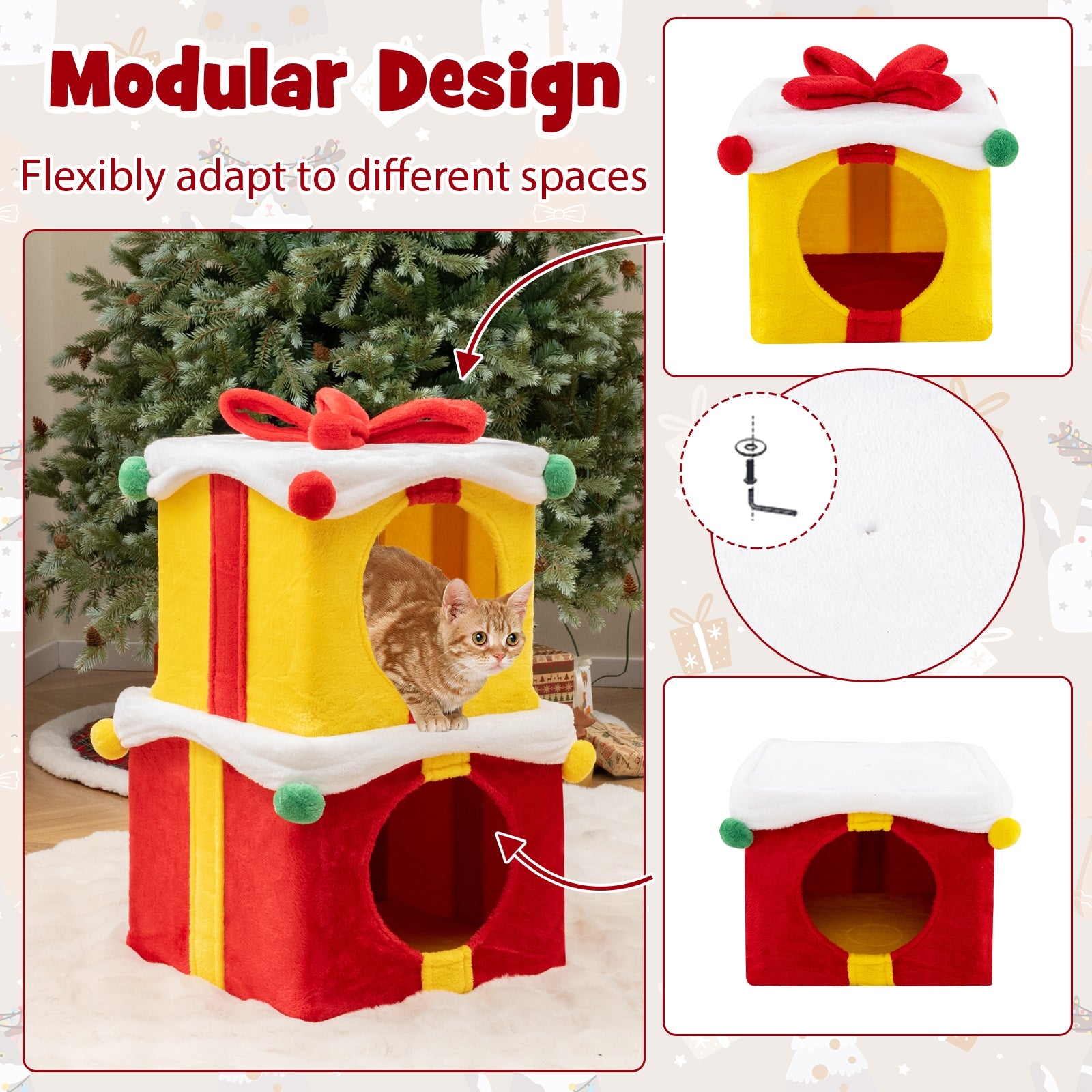 2 Gift Box Shaped Cute Christmas Cat House with Bow, Multicolor Cat Houses   at Gallery Canada