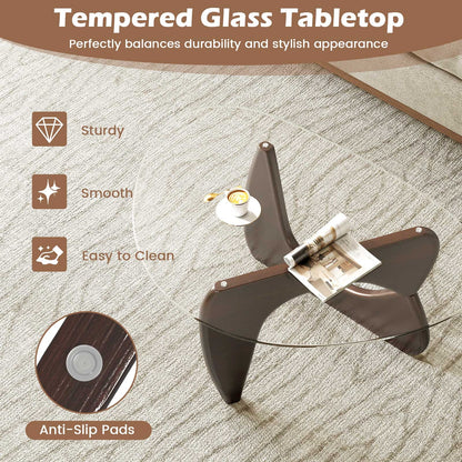 Triangle Coffee Table with Tempered Glass Top and Adjustable Rubber Wood Base, Walnut Coffee Tables   at Gallery Canada