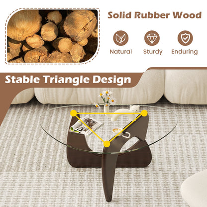 Triangle Coffee Table with Tempered Glass Top and Adjustable Rubber Wood Base, Walnut Coffee Tables   at Gallery Canada