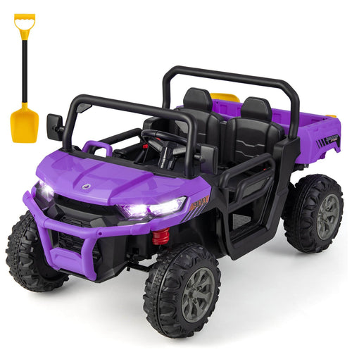 2-Seater Kids Ride On Dump Truck with Dump Bed and Shovel, Purple