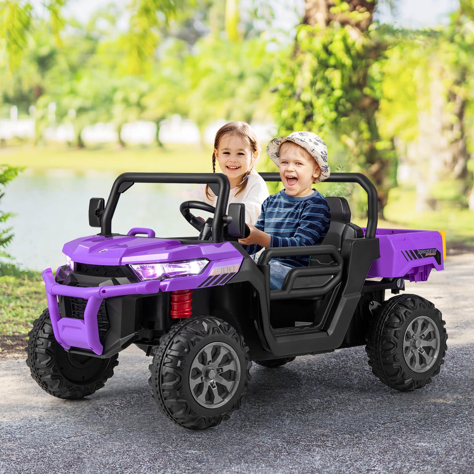 2-Seater Kids Ride On Dump Truck with Dump Bed and Shovel, Purple Powered Ride On Toys at Gallery Canada