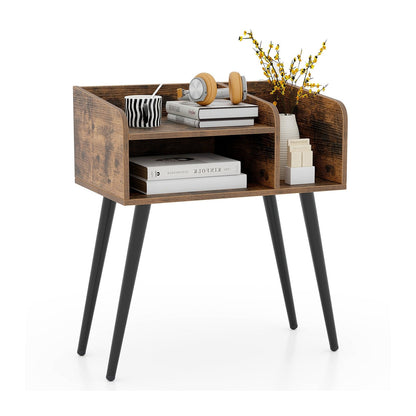 Mid Century Modern Nightstand  with Open Shelves, Brown Nightstands Brown  at Gallery Canada