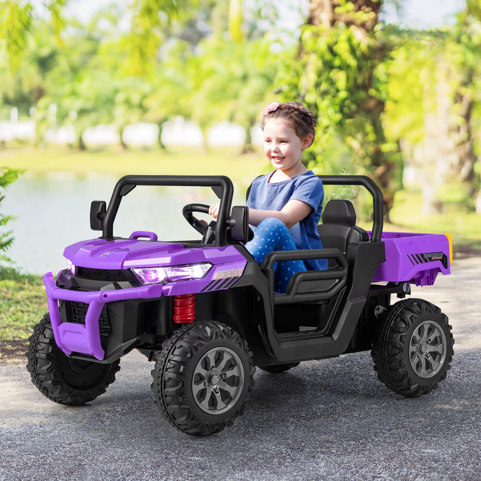 2-Seater Kids Ride On Dump Truck with Dump Bed and Shovel, Purple Powered Ride On Toys at Gallery Canada
