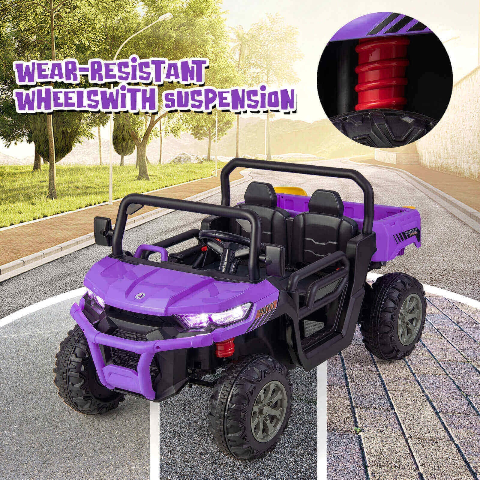 2-Seater Kids Ride On Dump Truck with Dump Bed and Shovel, Purple Powered Ride On Toys at Gallery Canada