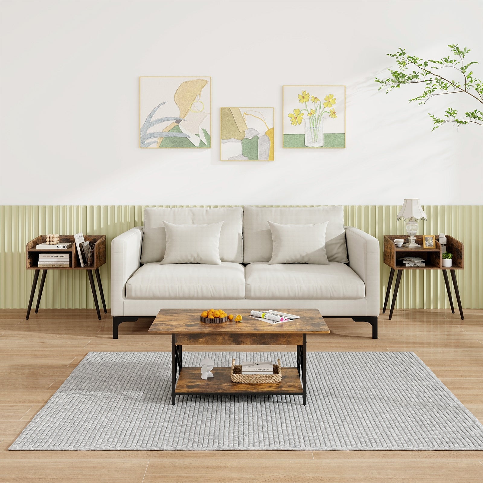Mid Century Modern Nightstand with Open Shelves, Brown Nightstands at Gallery Canada