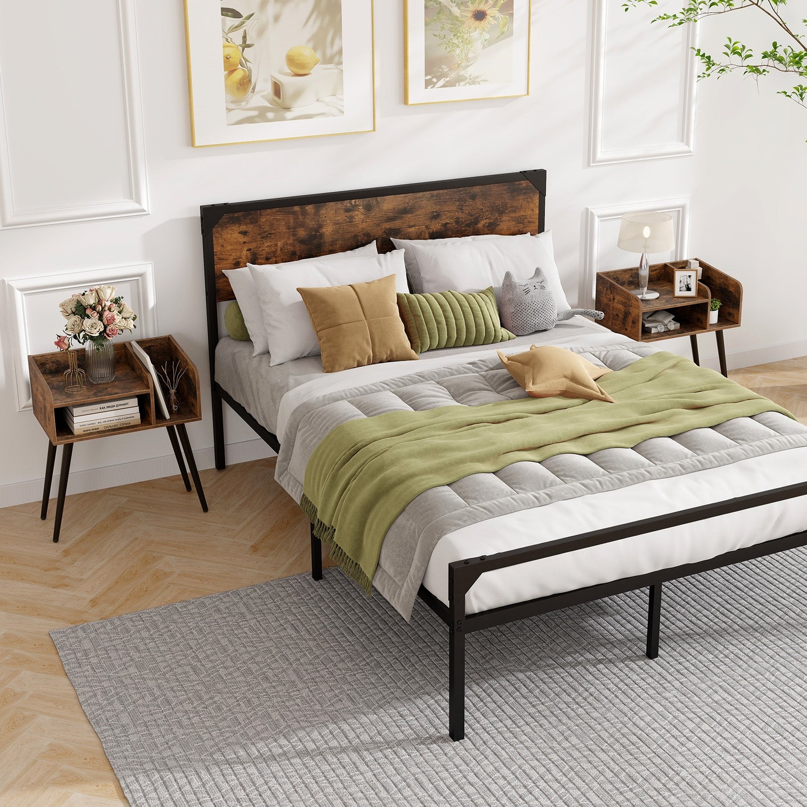 Mid Century Modern Nightstand with Open Shelves, Brown Nightstands at Gallery Canada