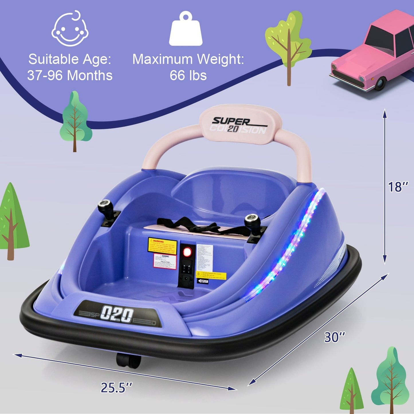 12V Kids Bumper Car Ride on Toy with Remote Control and 360 Degree Spin Rotation, Purple Powered Ride On Toys   at Gallery Canada