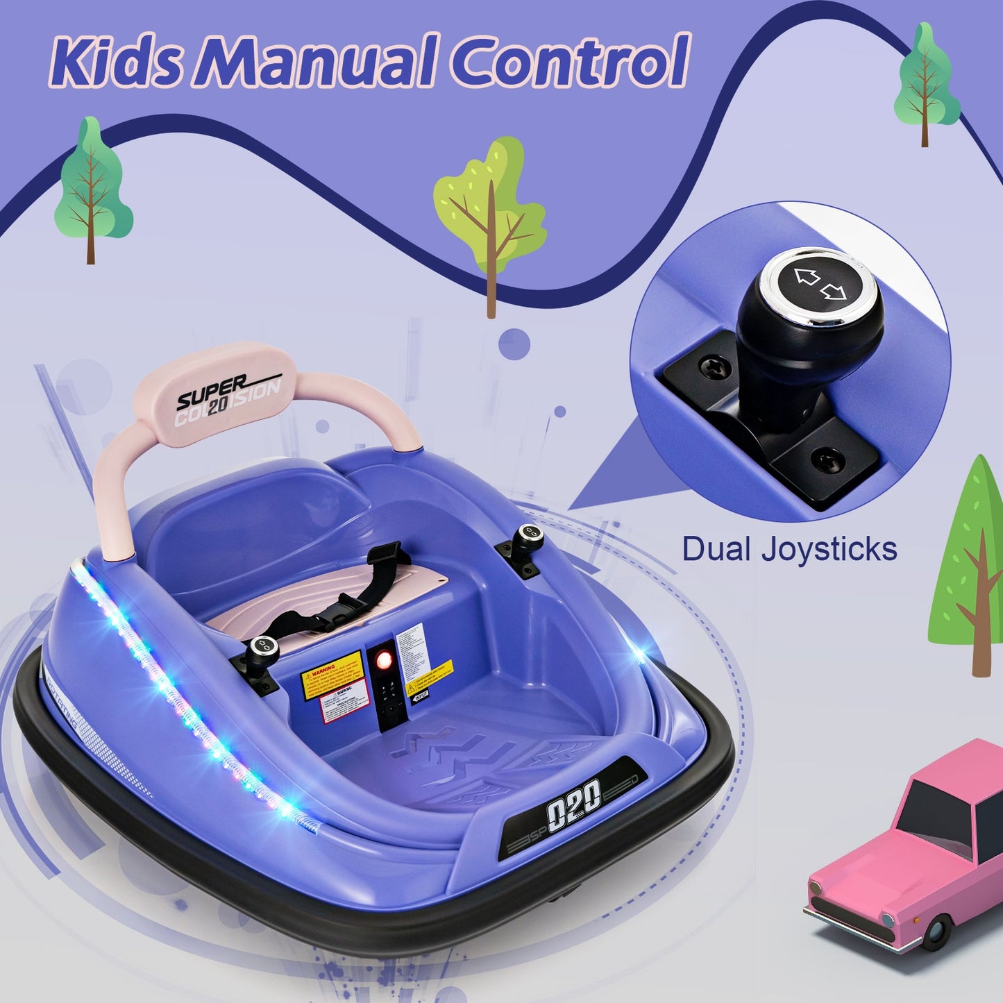 12V Kids Bumper Car Ride on Toy with Remote Control and 360 Degree Spin Rotation, Purple Powered Ride On Toys   at Gallery Canada