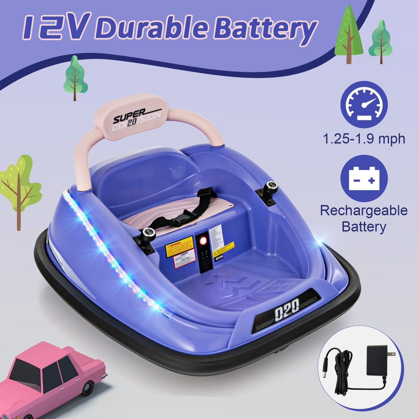 12V Kids Bumper Car Ride on Toy with Remote Control and 360 Degree Spin Rotation, Purple Powered Ride On Toys   at Gallery Canada