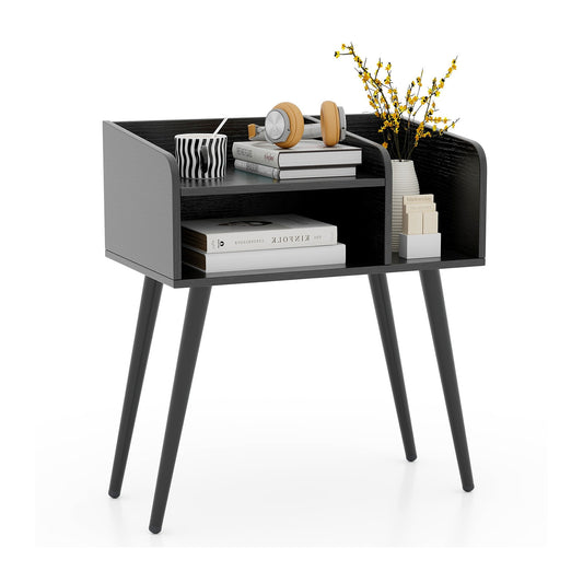 Mid Century Modern Nightstand  with Open Shelves, Black Nightstands Black  at Gallery Canada