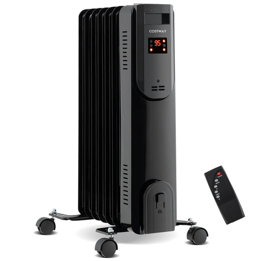 Oil Filled Radiator Heater with Adjustable Thermostat, Black Space Heaters Black  at Gallery Canada